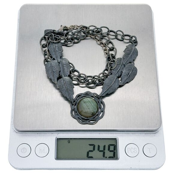 Vintage Israeli Oxidized Sterling Silver 925 Floral Labradorite Necklace 20" - Picture 5 of 5